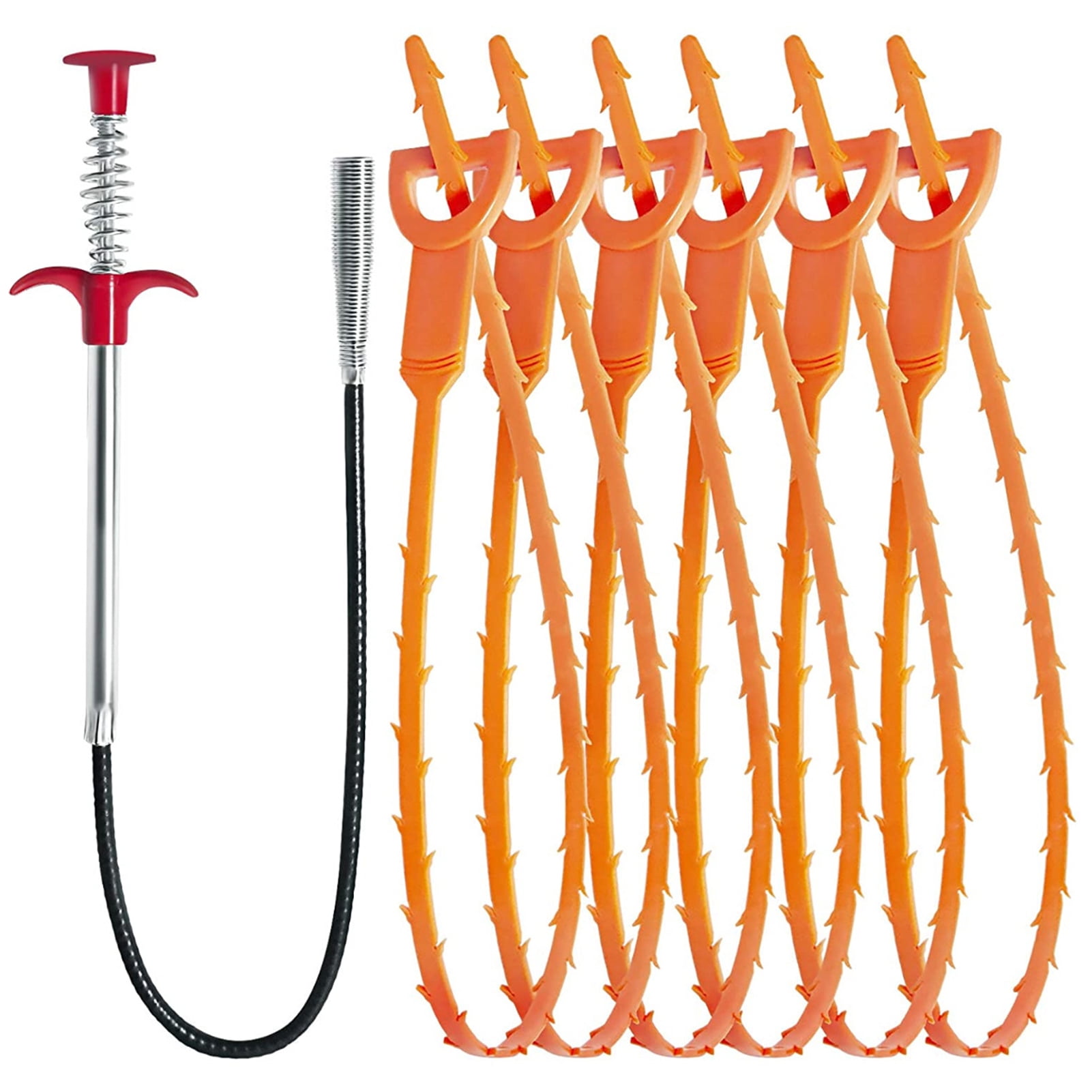 Drain Cleaner Tool orange 6+1 Flexible Clog Remover Hair grabber 