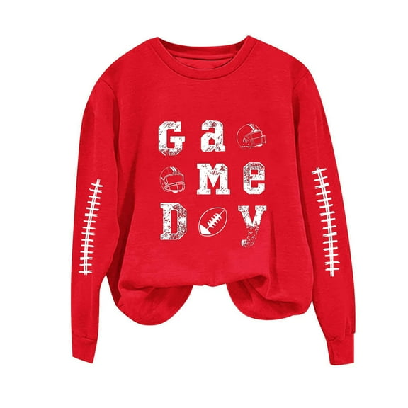 QTBIUQ Women Fashionable Loose Casual Printed Long Sleeved Sweatshirt Top Red
