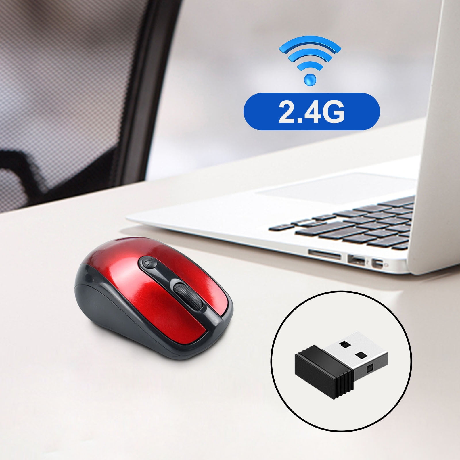 YZEGDCH Tech Accessories Wireless Blue-tooth Mouse Office Gaming Mouse 3 Button USB LED Ergonomic Button 1600 DPI for Laptop PC,Red