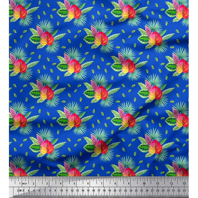 Soimoi Poly Georgette Fabric Leaves Tropical Decor Fabric Printed Yard 42 Inch Wide