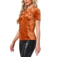 thumbnail image 4 of Camiseta de terciopelo de mujer Inspire Chic para fiesta, cuello redondo, manga corta, casual, talla L, color naranja café, 4 of 6
