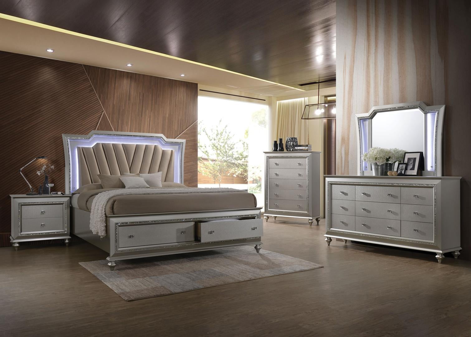 Champagne Finish Storage Queen Bedroom Set 5pcs Acme Furniture 27230q Kaitlyn Walmart Com