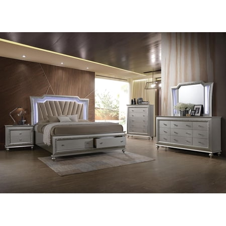 Champagne Finish Storage Queen Bedroom Set 5Pcs Acme Furniture 27230Q Kaitlyn
