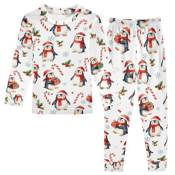 joogoo Christmas Penguins 2 Piece Long Sleeve Tee and Pants Cotton Pajama Set 5Y
