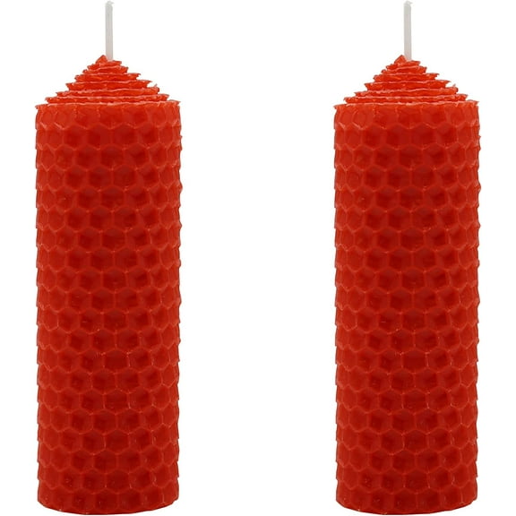 2 Set 1.25"x4" 100% Pure Natural Handmade Beeswax Honeycomb Hand Rolled Unscented Tapers Candles Red