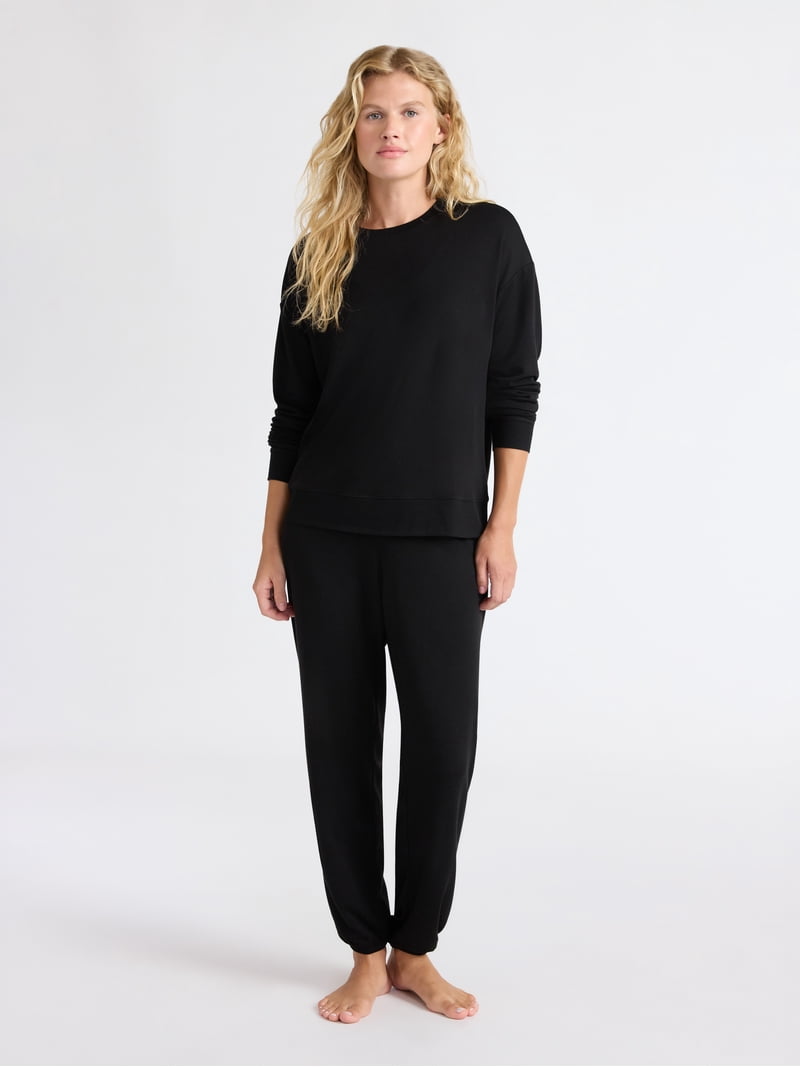 Joyspun Women's Fleece Drop Shoulder Sleep Top with Long Sleeves