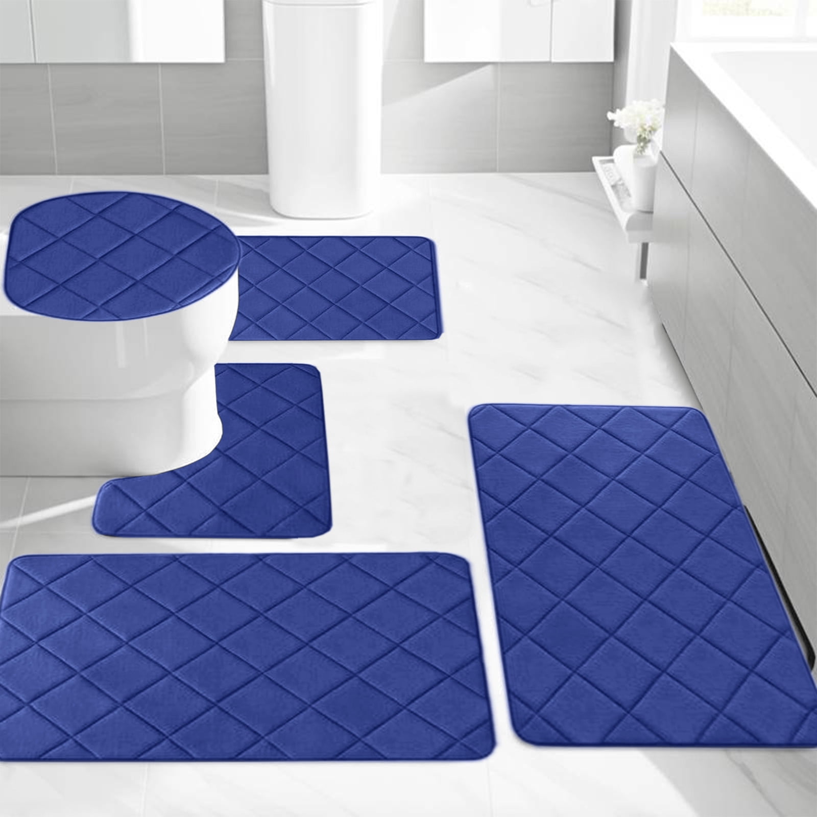 5-Piece Bathroom Rug Set, Soft Foam Non-Slip Bath Mats for Shower Toilet, Water Absorbent Thick Rugs for Comfort Foot Massage, Washable Quick Drying Multi-Purpose Floor Mats for Home Spa