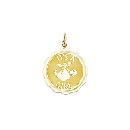 14K Yellow Gold It's a Girl Scallop Disc Charm Pendant - 22mm