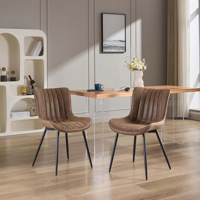 Qinaqin Set de 2 Marrón Cuero Sintético cm Profundidadining Chairs con Metálico Legs y Comfy Backrest para Sala