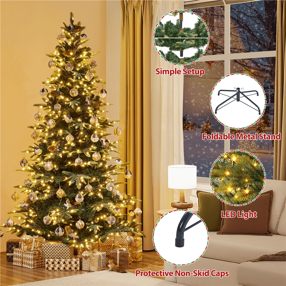 Alden Design 7.5Ft Pre-lit Artificial Christmas Tree with 550 LED Lights, Green