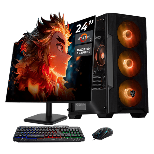 Computadora Escritorio Completa Xtreme PC Gaming MSI AMD Radeon Vega Renoir Ryzen 7 5700G 16GB SSD 1TB Monitor 24 120Hz WIFI Black juegos casuales, trabajo y estudio