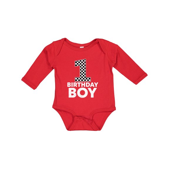 Inktastic 1st Birthday Boy Checkered Number Boys Long Sleeve Baby Bodysuit