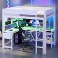 thumbnail image 3 of Harper & Bright Designs Full Size Gaming Loft Bed with L Shape Desk and Storage Shelves, Sturdy Wood Loft Bunk Bed Frame with Charging Station and Lights, White, 3 of 13