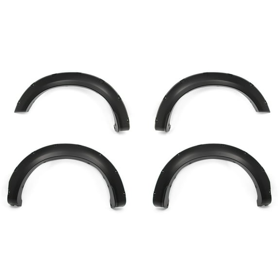 Ikon Motorsports Fender Flares Fits 2023-2025 Ford F-250 F-350 Super Duty Pocket Style PP Smooth Black Wheel Flare Cover Protector 4 Pcs Front & Rear
