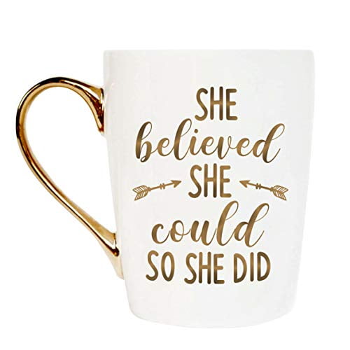 Inspirational Gold Ceramic Coffee Tea Cup She Believed She Could So She Did 