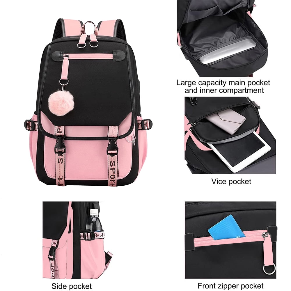 SANMADROLA School Backpack Girls Bookbag, Heavy Duty Kids Backpack 21L Children Schoolbag Bookbag with USB Charge Port