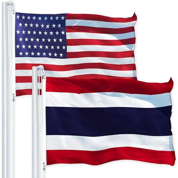G128 Combo Pack: USA American Flag 3x5 Ft 150D Printed Stars & Thailand (Thai) Flag 3x5 Ft 150D Printed