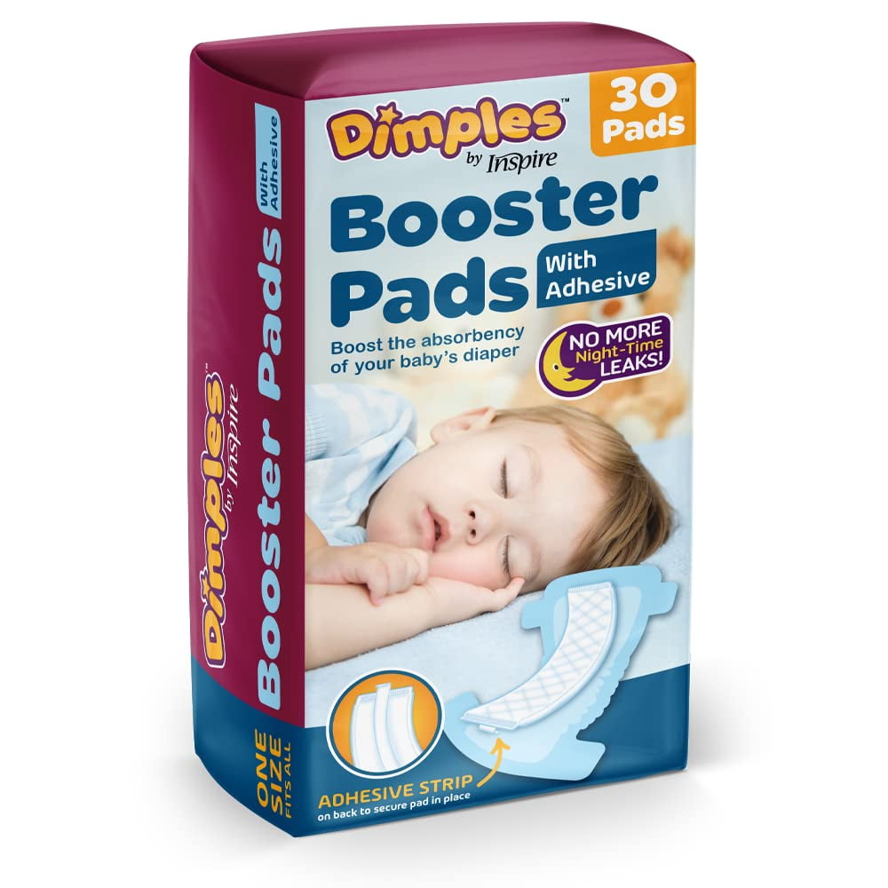 Dimples by Inspire Booster Pads, Chlorine-Free Baby Diaper Doubler with Adhesive, One Size, 30 Count