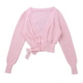 thumbnail image 3 of TiaoBug Kids Girls Long Sleeve Knit Ballet Dance Wrap Sweater Cardigan Tops Gymnastics Bolero Outerwear Pink 3-4, 3 of 7