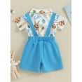 thumbnail image 4 of Bagilaanoe 2Pcs Newborn Baby Boys Overalls Shorts Set Short Sleeve Rabbit Print Romper Tops + Suspender Short Pants 3M 6M 12M 18M 24M Infant Gentleman Formal Clothes, 4 of 9