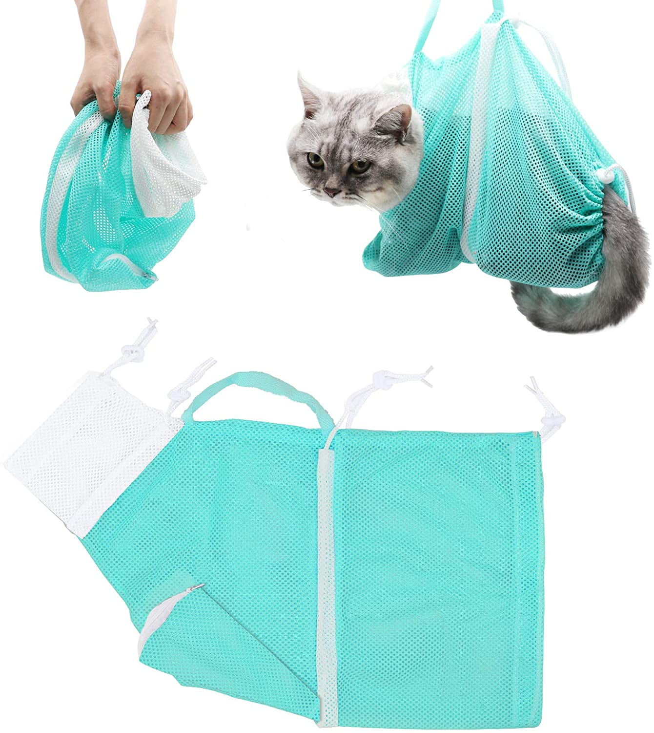 Cat Bathing Bag Multifunctional Adjustable Cat Grooming Bag Anti-Bite Cat Bath Bag Anti-Scratch Cat Shower Bag Cat Washing Restraint Bag Also for Puppy Dog 