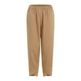 thumbnail image 4 of GEWSEY Cotton Linen Pants Women Elastic High Waist Straight Leg Lounge Pants Casual Slacks Summer Trouser with Pockets (Khaki, L), 4 of 9