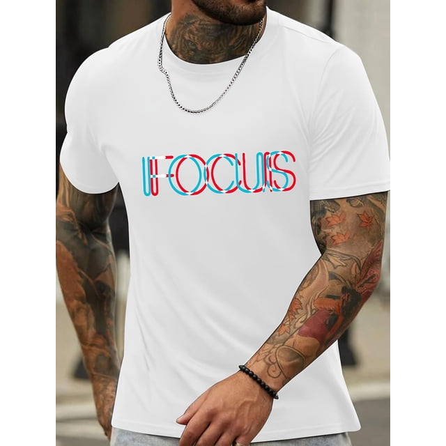 Focus Stylish Print Summer & Spring Tee For Men, Casual Short Sleeve Fashion Style T-Shirt, Sporty New Arrival Novelty Top For Leisure Tee For Adult, Men, Women, Teen, Teenager, Adolescent,Youth