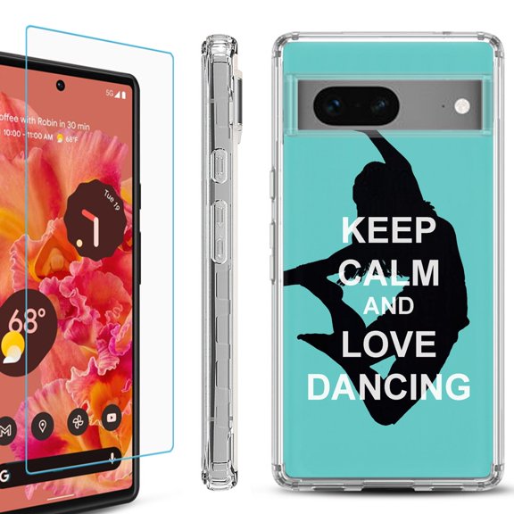OneToughShield ® for Google Pixel 7a Shockproof Bumper Phone Case, with Tempered Glass Screen Protector - Keep Calm / Dancing