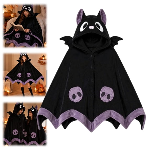 Cute Bat Blanket Hoodie, Oversized Wearable Bat Blanket Hoodie Adult, Warm Hooded Bat Cape Wrap, Ideal Holiday Halloween Gift for Ladies
