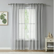 WAVE - Lace Semi Sheer Curtains - Set of Two Panels Rod Pocket Voile Curtain for Living Room Bedroom and Kitchen (54" W x 84" L, Silver)
