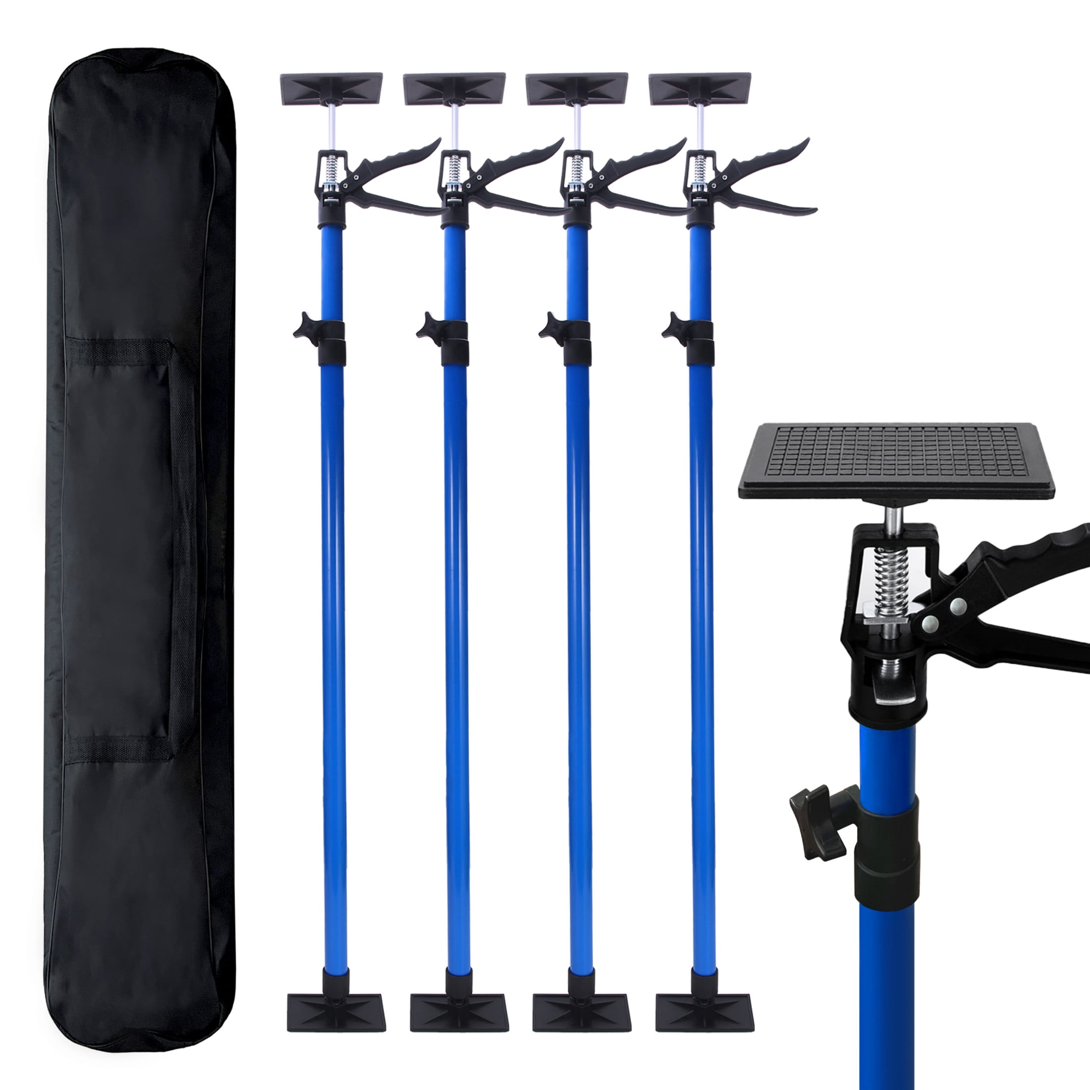 Noble House Outdoor 360° Rotating Adjustable Support Rod Set with Tilt Stand and Non-Slip Pads, Blue, Set of 4