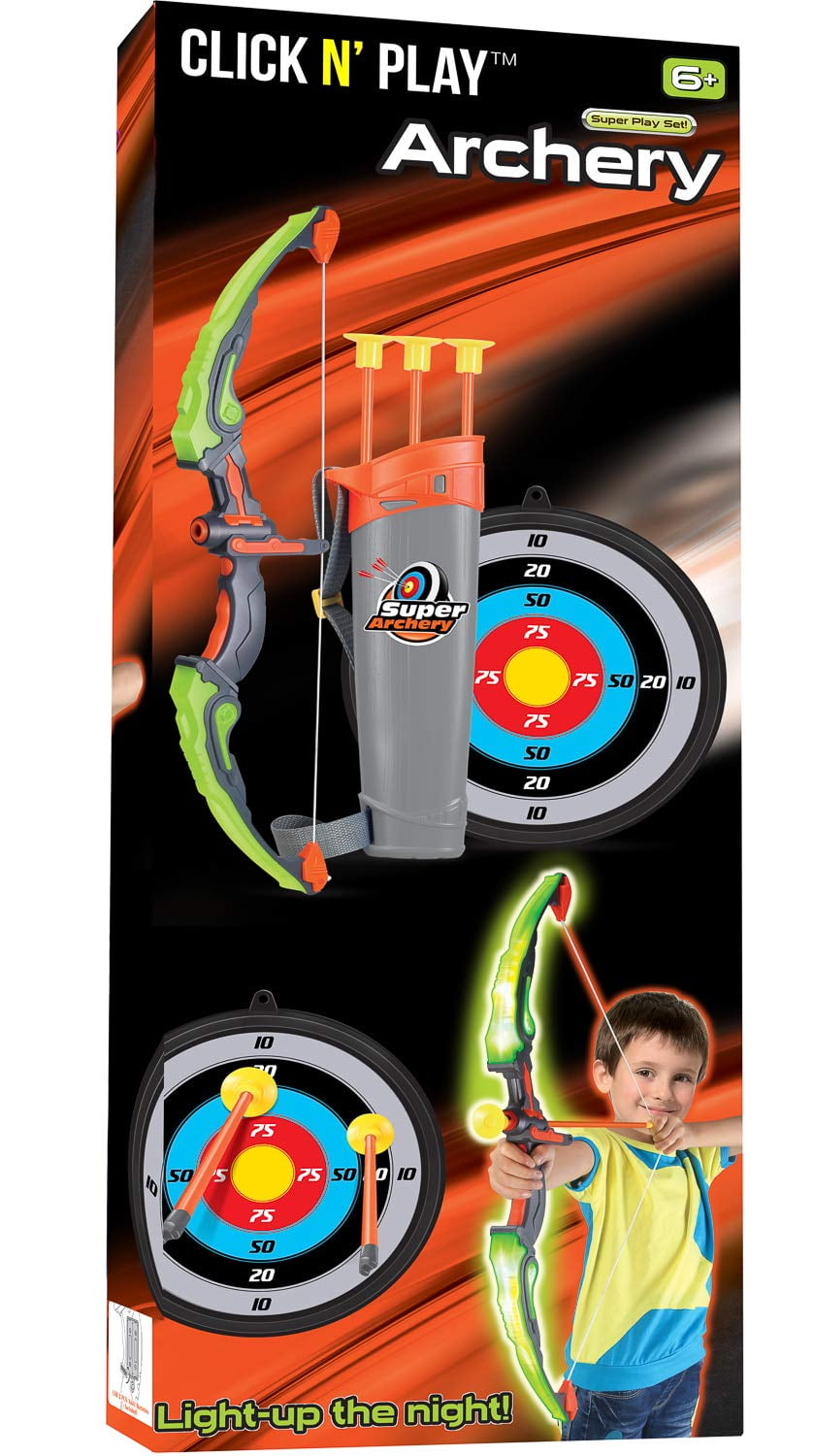 Click N' Play Light Up Toy Bow and Arrow Archery Set | Outside Kids Toy for Bow and Arrow Hunting Play | Including Bow, 3 Suction Cups Kids Arrows, Target, and Quiver