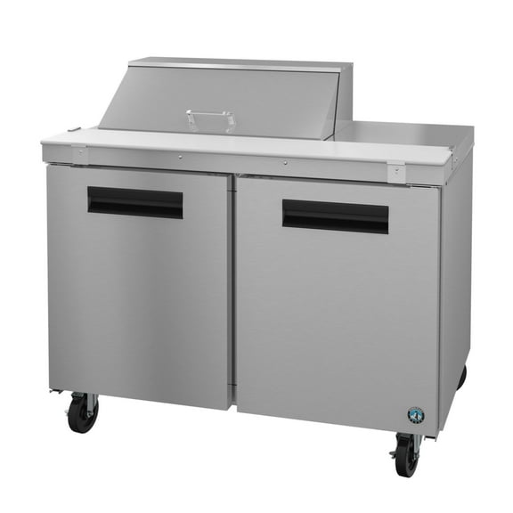 Hoshizaki SR48B-8 Refrigerator, Two Section Sandwich Prep Table, Stainless Doors
