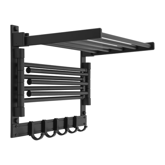 Black 7-Rod 5-Hook Wall-Mounted Towel Rack, Space Aluminum 44Lbs Load Rack for Bathroom Hotel RV