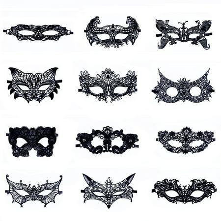 HDE Women's Masquerade Masks Venetian Halloween Lace Black Party Mask, Set of
