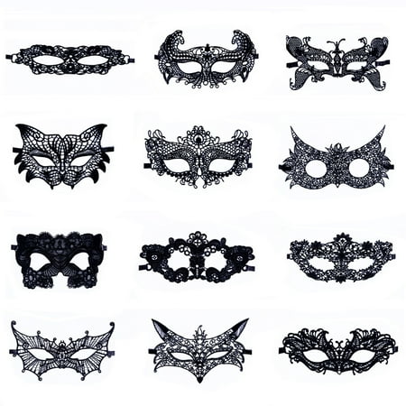 HDE Women's Masquerade Masks Venetian Halloween Lace Black Party Mask, Set of (Best Mens Masquerade Masks)