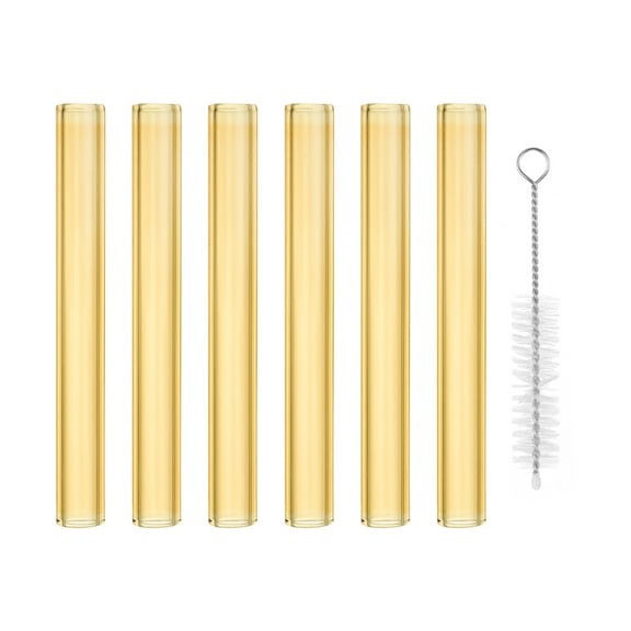 Uxcell 4 Inch Borosilicate Glass Tubes, 6 Pcs12mm OD 2mm Thick Glass Blowing Tubes Straight Pipe with Cleaning Brush for Laboratory Glass Making, Yellow
