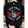 thumbnail image 2 of Men's Skull Large Flame Slogan Graphic T-Shirt Cotton Black Short Sleeve Crewneck Oversized, 2 of 8