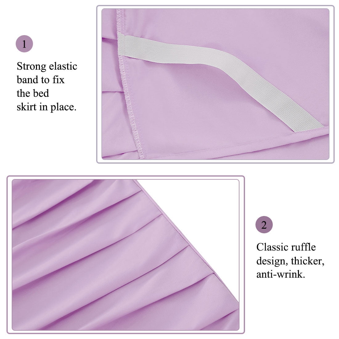 PiccoCasa Brushed Microfiber Bed Skirts 16" Drop Ruffled Wrap Around, Full Light Purple
