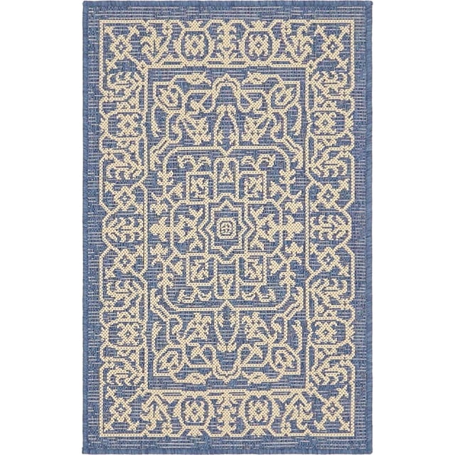 Unique Loom Tapis Traditionnel Botanique Extérieur 2' x 3' Rectangle Bleu Marine/beige