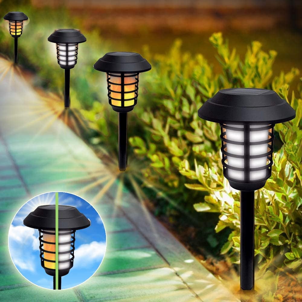 LED Solar Powered Path Flickering Torch Light Flame Garden Landscape Stake Lamp 