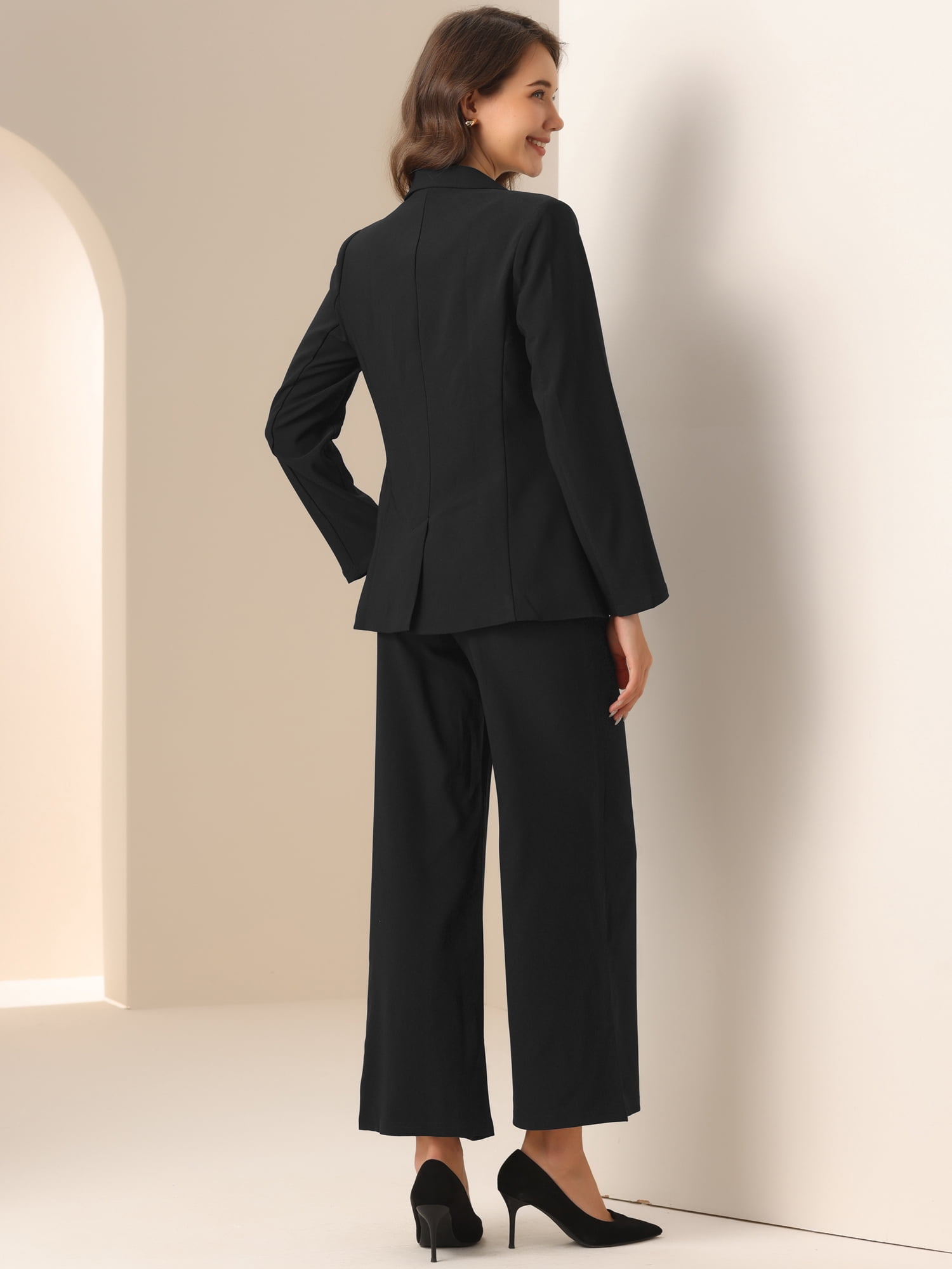 DARING DIVA Women's Work Blazer Pants Set Business 2 Piece Outfits L Black