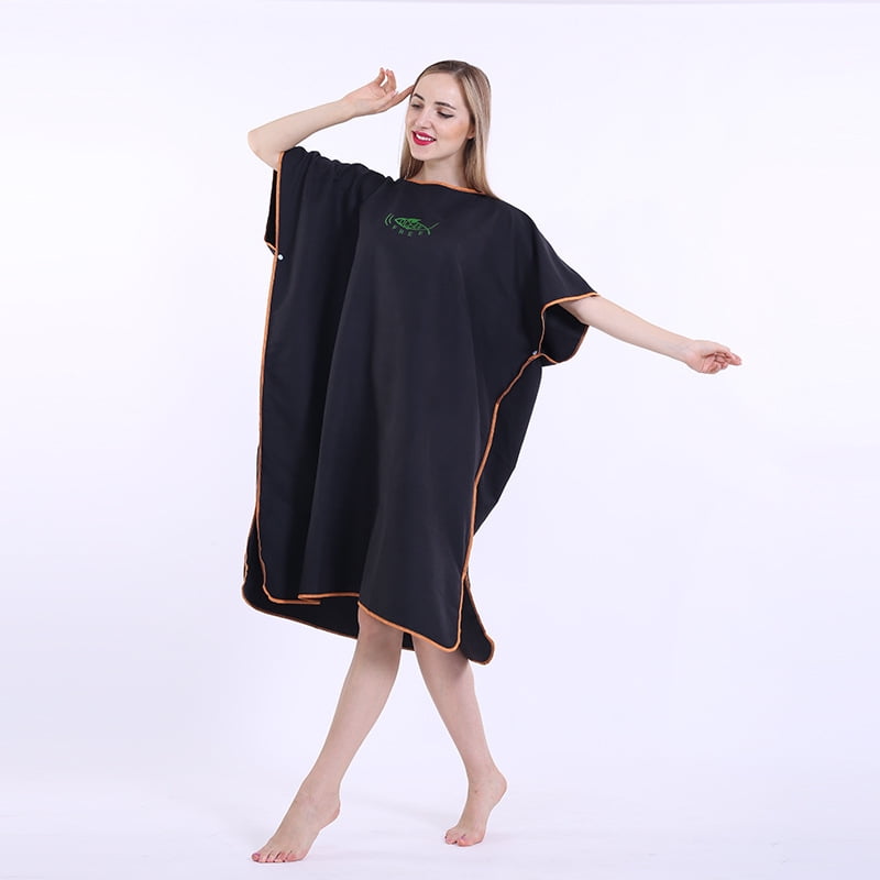 One Size Hooded Microfiber Surf Poncho Robe Beach Bath Wetsuit Changing Towel 