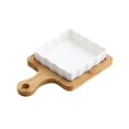 thumbnail image 1 of Ceramic Baking Pan Cheese Baked Rice Home Baking Plate with Wooden Mat Scald Proof Handle, 1 of 4