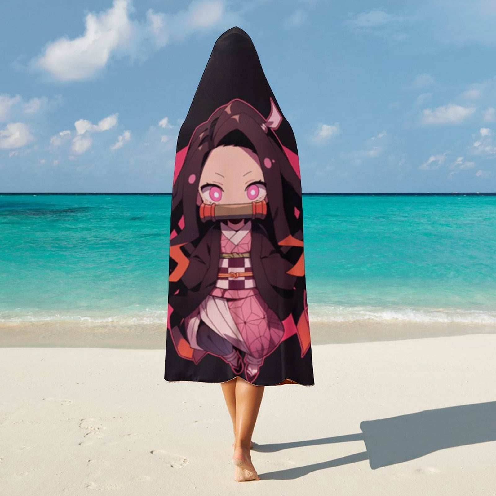 Demon Slayer Wearable Blanket Cloak Arctic Velvet Hooded Blanket Soft Fuzzy Hoodie Blanket Cape for Adults Kids 40"x50"