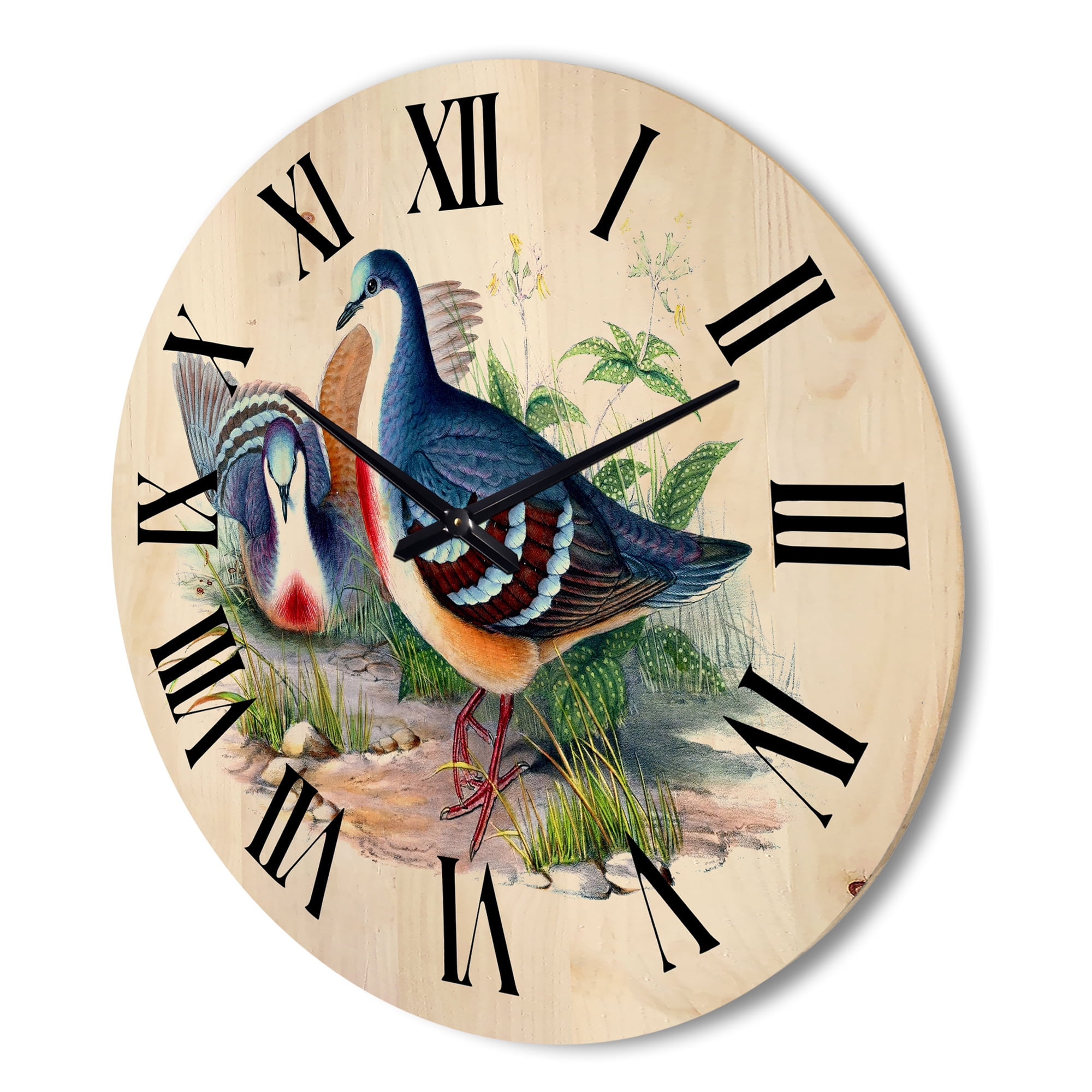 Designart 'Ancient Birds In The Wild IV' Traditional Wood Wall Clock