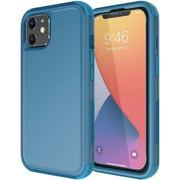 for iPhone 11 Case [Shockproof] [Dropproof] [Tempered Glass Screen   Camera Lens Protector],Heavy Duty Protection Phone Case Cover for Apple iPhone 11 (Blue-3in1)
