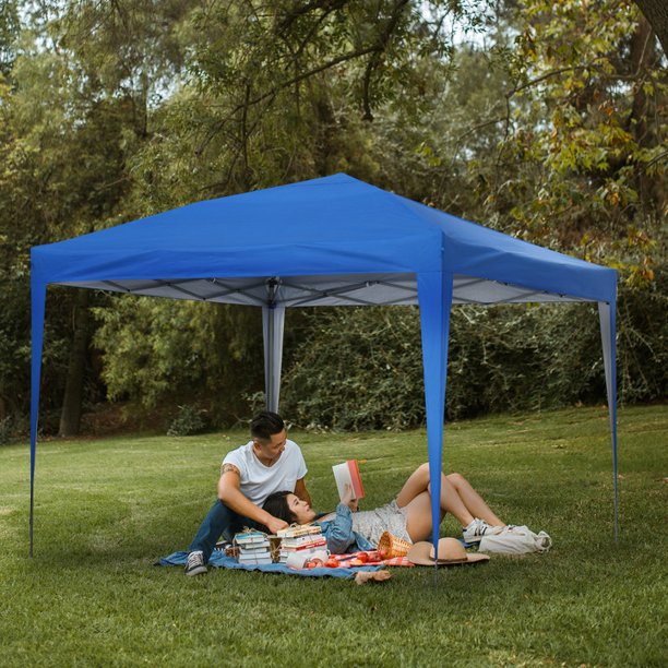 Wesfital Tente à Auvent Escamotable Extérieure 10 X 10 Pieds, Abri Instantané, Tente de Camping Pare-Soleil Escamotable, Bleu