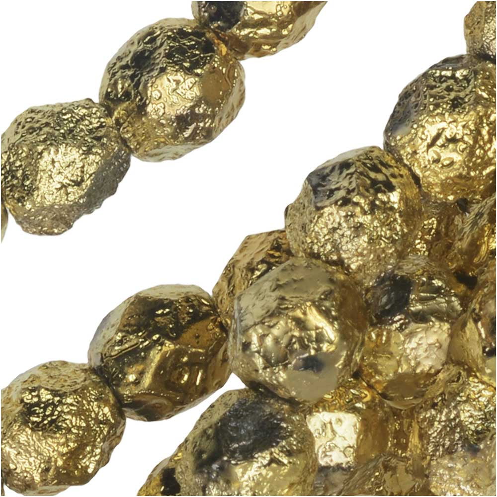 Czech Fire Polished Glass Beads, Faceted Round 6mm, 25 Pieces, Etched