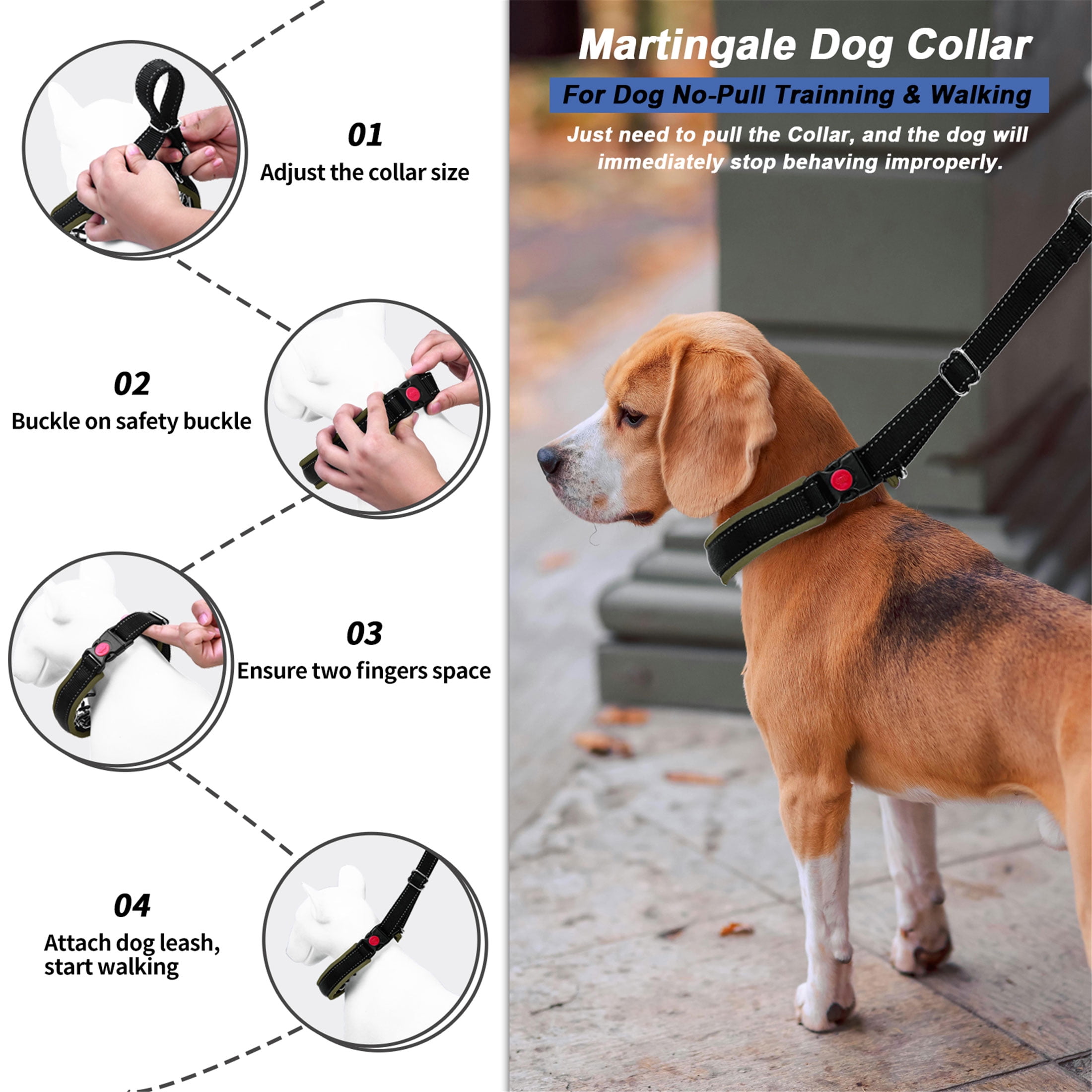 Martingale No Pull Collar with Buckle for Large Medium Small Dogs, Heavy Duty Nylon Adjustable Reflective Slip Collar for Anti Pull Training Walking